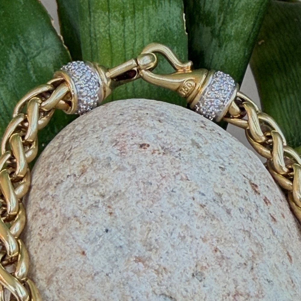 David Yurman 18 karat gold and diamond wheat bracelet - Picture 3 of 9